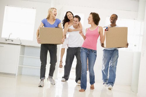 Commercial removals team planning an office relocation in a local business area