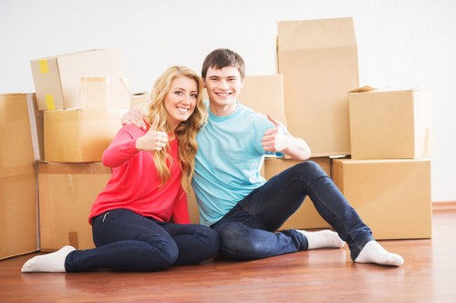Packed boxes and furniture prepared for a house removal service